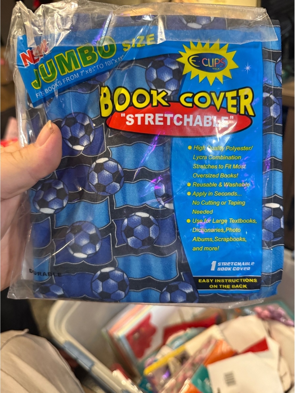 E Clips Jumbo Size Stretchable Book Cover with Soccer Ball Pattern